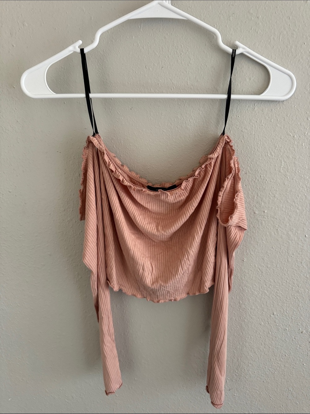 Forever 21 Dusty Rose Off-Shoulder Ribbed Crop Top